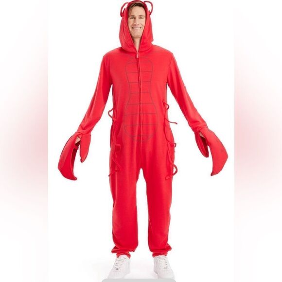 NWT Tipsy Elves Unisex Red Lobster Halloween Costume One Piece Jumpsuit Full Zip - Picture 2 of 11